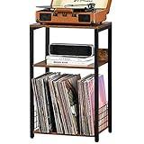 LELELINKY 3 Tier End Table,Record Player Stand with Storage Up to 100 Albums,Turntable Stand for Vinyl,Brown Records Shelf for Living Room Bedroom