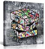 SIXTTART Banksy Canvas Wall-Art for Bedroom - Street Graffiti Wall Art Abstract Painting Pop Art Wall Decor Modern Home Office Decor 14" W x14 H Stretched and Framed Ready to Hang