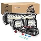 Nilight LED Light Bar Set, 12 Inch 300W Triple Row Spot Flood Combo Work Driving Lamp, 2 Pcs 4 inch 60 W with Wiring Harness for Off road ATV Boat Lighting, Year Warranty