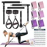 Pilates Bar Kit with Resistance Bands, 3-Section Pilates Bar with Clear Scale & Adjustable Metal Buckle, Durable Carabiner, Pilates Bar Kit for Women Full-Body Workout - Black