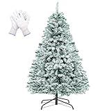 7ft Pine Flocked Artificial Holiday Christmas Tree for Home with 850 Flocked Frosted Tips, Sturdy Metal Base & Hinged Structure, Easy Assembly Festival Xmas Decor for Party, Office, Home Decoration