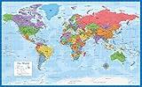 Laminated World Map Poster - Wall Chart Map of Earth - 18" x 29" (Blue)