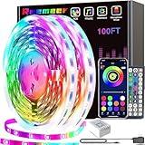 REEMEER Led Lights 100ft(2 Rolls of 50ft) Smart APP Control Music Sync Led Strip Lights RGB Color Changing Led Lights Strips with Remote Led Lights for Bedroom Kitchen and Party