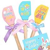 Tuitessine Set of 4 Easter Silicone Spatula w/Happy Easter Greeting Card, Ergonomic Wood Handle Cute Bunny Chick Pattern, Easter Baking Cooking Gift Food Grade Heat Resistant Scraper for Mom,Grandma