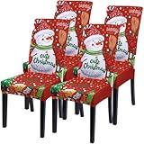 SearchI Christmas Dining Chair Covers Set of 4,Stretch Printed Kitchen Chair Cover Washable Spandex Xmas Parsons Chair Protector Slipcovers for Christmas Decoration,Holiday Party(Red Snowman+Point)