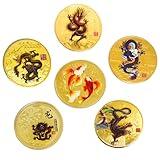 6PCS Good Luck Coins Asian Ancient Mythical Creatures 5Loongs and The Koi Fish Lucky Coin Sets Lottery Ticket Scratcher Tool Novelty Coins for Office Fortune Collection Gifts