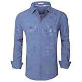 WARHORSEE Mens Casual Button Down Dress Shirts Long Sleeve 4-Way Stretch Collared Printed Business Work Shirt,NavyFlower,XL