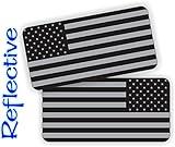 Pair - Reflective Stealthy American Flag Hard Hat Stickers | Black Ops Decals | Tactical Gear Survival Labels | USA Flags Toolbox Helmet Patriotic Old Glory