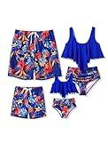PATPAT Matching Bathing Suits Hawaiian Tropical Palm Leaf Floral Print Matching Swim Trunks for Dad and Son Couples Swimsuits Matching His and Her Blue Boho Beach Swimwear Shorts for Men XL