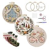 AEDNX 3PC Beginner Embroidery Kits, DIY Cross Stitch Kit for Adults, Includes 3 Embroidery Hoops, Detailed Instructions, and Accessories