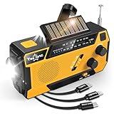 Hand Crank Emergency Radio NOAA Weather Radio 7400mWh Battery Operated 3 in 1 Charging Cable Hand Crank Charger with AM FM Portable Solar Powered Radio for Winter Storm Hurricane Survival Gear