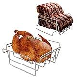 LOCVCDA Turkey Roasting Rack, Stainless Steel BBQ Rib Rack for Thanksgiving Roast Chicken, Roast and Dual-Purpose Turkey Rack for Large Big Green Egg, Classic Joe, Char-Griller Akorn etc