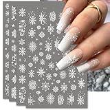 IDDFEVE Large Snowflake Nail Stickers, Christmas 3D Self-Adhesive Nail Art Decals - White Snowman Santa Elk Design for DIY Manicure Winter Xmas DIY Nail Decorations (4 Sheets)