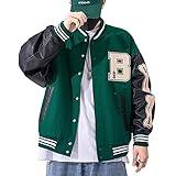 Moshtashio Mens Varsity College Jacket Baseball Bomber Jacket Vintage Sweatshirt Casual Unisex Streetwear Coats with Patch (Green, Medium)