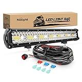 Nilight ZH409 20 Inch 420W Triple Row Flood Spot Combo 42000LM LED Light Bar with Heavy Duty Off-Road Wiring Harness, 2 Years Warranty, White