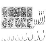 Carbon Steel Fishing Hooks 500 Pcs, Circle Hooks Assortment for Saltwater Freshwater Ice Fishing, Salt Water Fish Hooks for Catfish Trout Bass Octopus Multi Size 6 8 10 12 14 16 18 20 22 24