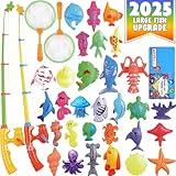 CozyBomB™ Magnetic Fishing Toys Game Set for Kids | Water Table Bathtub Kiddie Pool Party & Pole Rod Net, Plastic Floating Fish Toddler Color Ocean Sea Animals Christmas Age 3 4 5 6 Year