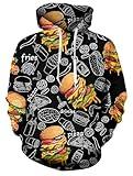 Men Women Novelty Hooded 3D All Over Print White Line Design for Adults Youth Boys Couples Trendy Warm Fleece Long Sleeve Hoodie Black Pullover 80 Sports Hamburger Swearshirts Clothing X-Large