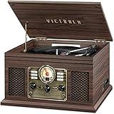 Victrola Nostalgic 6-in-1 Bluetooth Record Player & Multimedia Center with Built-in Speakers - 3-Speed Turntable, CD & Cassette Player, AM/FM Radio | Wireless Music Streaming | Espresso