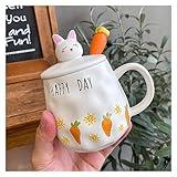 Cups, coffee cups and teacups for home use, exquisite cups, household items, mugs, cartoon radish rabbit wooden lid ceramic cups, cute female cups with spoons, mugs for home use, cups for student coup