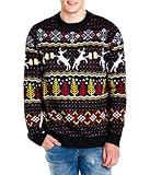 Tipsy Elves Men's Ugly Christmas Sweaters - Funny Christmas Sweaters for Men - Fun Holiday Pullovers - Men's Hilarious Black Deer with Beer Fair Isle Ugly Christmas Sweater Size S