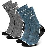 SIXDAYSOX Mens Merino Wool Hiking Socks, 2 Pack Light Weight Cushioned Crew Socks for Outdoor Trekking Cycling Size 8-12 (Blue+Dark Grey)