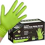 TITANflex Thor Grip Heavy Duty Green Industrial Nitrile Gloves, 8-mil, Large, Box of 100, Gloves Disposable Latex Free with Raised Diamond Texture Grip, Powder Free, Rubber Mechanic (HD45G03)