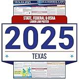 2025 Texas State and Federal Labor Law Poster - OSHA Workplace Compliant - Mandatory Regulations Posting for Employees - All in One Required Compliance Posting 16" x 40" - Laminated (English)