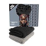 AFRIKI African Net Sponge, African Exfoliating Sponge, Black Owned, Exfoliating Washcloth, Body Exfoliator for Bath and Shower, Back Scrubber, Dead Skin Remover (Black, Grey, 1 Count (Pack of 2))