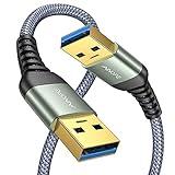 AINOPE USB to USB Cable, USB 3.0 A to A Male to Male Cable [Never Rupture] Double End Type A Cord Compatible with Hard Drive Enclosures, KVM, DVD Player, TV, Laptop Cooler,6.6Ft/Grey