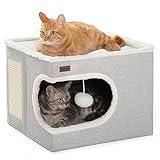 Garnpet Cat Bed for Indoor Cats Cube House, Covered Cat Cave Beds & Furniture with Scratch Pad and Hideaway Tent, Cute Modern Cat Condo for Multi Small Pet Large Kitten Kitty, Grey