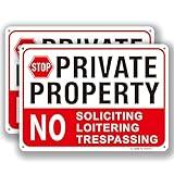 Private Property No Soliciting Loitering Trespassing Sign for House Warning Signs Aluminum Sign High Reflective Film 10x7", 2 Pack, UV Protected and Weatherproof, Easy Mounting, Indoor/Outdoor Use for home, Business, Driveway Alert