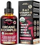 USDA Organic Vitamin B-Complex B5 Pantothenic Acid | B12 Methylcobalamin | B1 Thiamine | B6 Pyridoxine | B7 Biotin | B9 Folic | B3 Niacinamide - B Complex Liquid Drops, Made in USA Supplement, 2fl oz