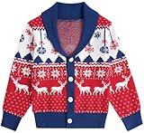 UNICOMIDEA Toddler Boys Christmas Cardigan Size 3T 4T Kids Xmas Sweater Long Sleeves Kids Cute Reindeer Elk Knit Button Jumper Party Holiday