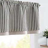 jinchan Linen Stripe Curtain Double Layer Valance for Windows 16 Inch Blackout for Kitchen Living Room Bathroom Rustic Cottage Farmhouse Window Treatment Rod Pocket Design 1 Panel Black on Beige