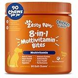 Zesty Paws Multivitamin Treats for Dogs - Glucosamine Chondroitin for Joint Support + Digestive Enzymes & Probiotics - Grain Free Dog Vitamin for Skin & Coat + Immune Health - Chicken Flavor - 90ct