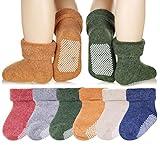 Eyean Baby Wool Grip Sock Soft Winter Warm Thick Non Slip Toddler Boy Girls Crew Socks For Children 6 Pairs (Solid Color, 1-3 Years)