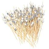 Honbay 100PCS Skull Head Bamboo Cocktail Picks Fruit Food Hamburger Toothpicks Cupcake Toppers Sandwich Appetizer Decorative Skewers Drink Garnish Holiday Birthday Party Decoration Sticks