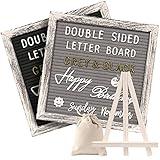 Double Sided Rustic Felt Letter Board with 10x10in Vintage Wood Frame,750 Precut Letters,Months & Days & Script Cursive Words,Farmhouse Message Board Shabby Wall Decor BlackGray Brown Easel