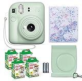 Fujifilm Instax Mini 12 Instant Camera Mint Green + Fuji Film Value Pack (40 Sheets) + Shutter Accessories Bundle, Incl. Compatible Carrying Case, Quicksand Beads Photo Album 64 Pockets