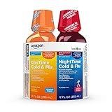 Amazon Basic Care Daytime and Nighttime Cold and Flu Relief Syrup Combo Pack, Powerful Liquid Flu and Cold Medicine for Day and Night, Gluten Free, Original & Cherry, 12 fl oz (Pack of 2)