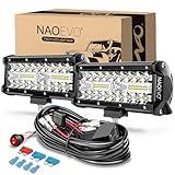 NAOEVO 7 Inch LED Light Bar, 240W 24,000LM Offroad Fog/Driving Lights LED Pods with 2 Leads Wiring Harness Kit, Spot Flood Combo Beam, LED Work Lights for Truck Boat UTV ATV, 2-Pack (White)