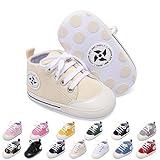 Baby Boys Girls Star High Top Sneaker Soft Anti-Slip Sole Newborn Infant First Walkers Canvas Denim Shoes (12cm, A-Beige, 6_Months)