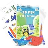 3D Printing Pen Drawing Book Spiral Bound with Transparent Template, 40 Patterns Reusable Painting Graffiti Template, Ideal DIY Gift for Kids Include Animal Transportation House Building Food
