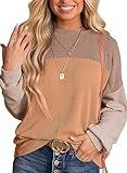 Dokotoo Women's Sweaters Cute Round Neck Knitted Long Sleeve Color Block Pullover Fall Fashion Knit Shirt Tops Casual Striped Tunics Blouses Resort Wear for Women 2024 Khaki Small