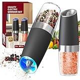 CIRCLE JOY Gravity Electric Salt and Pepper Grinder Set Automatic Salt and Pepper Grinder Set with LED Light, Battery Operated, Adjustable Coarseness, Large Capacity, for Home Kitchen BBQ