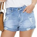 YOCUR Teen Girls Denim 3 Inch Inseam Shorts Button Cuffed Hem Jeans Shorts Curvy Distressed Stretchy Summer Sports Running Hot Shorts College Denim Shorts for Girls 10-12 Light Blue S1