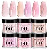 AZUREBEAUTY Dip Powder Nail Kit, 6 Colors Jelly Pink Transparent Nude Hot Pink Peach Dip Dipping Powder Starter Set, French Nail Art Manicure DIY Salon, No Need Nail Lamp Cured Mother's Day Gift