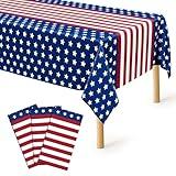 QZYL 3 Pack 4th of July Tablecloths, 54" x 108" Patriotic Plastic Tablecloth, Rectangle Fourth of July Table Cloth Red White Blue Tablecover, Patriotic Party Supplies Independence Day Decorations