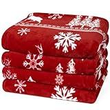 PHF Printed Fleece Blanket Queen Size, No Shed No Pilling Ultra Soft Plush Cozy Xmas Prints Theme Home Décor Flannel Blanket for Bed, Sofa, Couch and Gift, 90 "x 90", Reindeer and Trees, Red